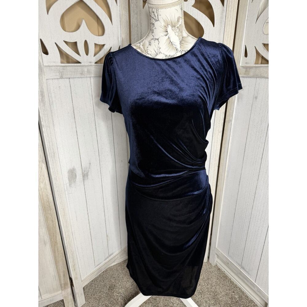 ModCloth Dark Blue Velvet Ruched Side Fitted Party Dress Large